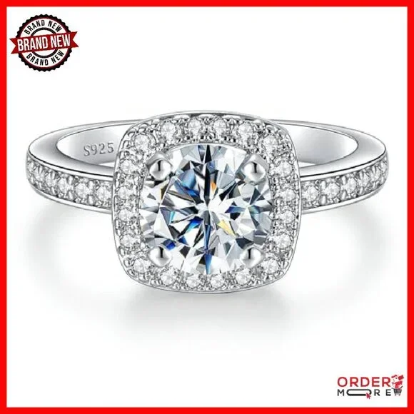 2CT Moissanite Halo Promise Ring Sterling Silver Size 7 - Picture 2 of 8